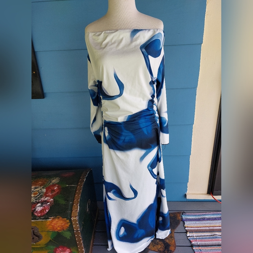 SHEIN Blue and White Maxi Dress
